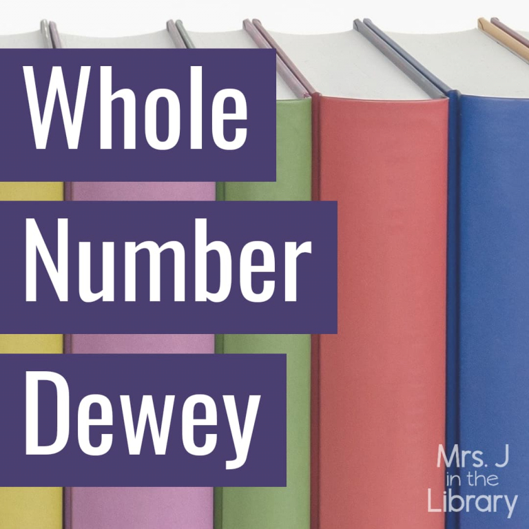 Whole Number Dewey text on photo of colorful book spines.