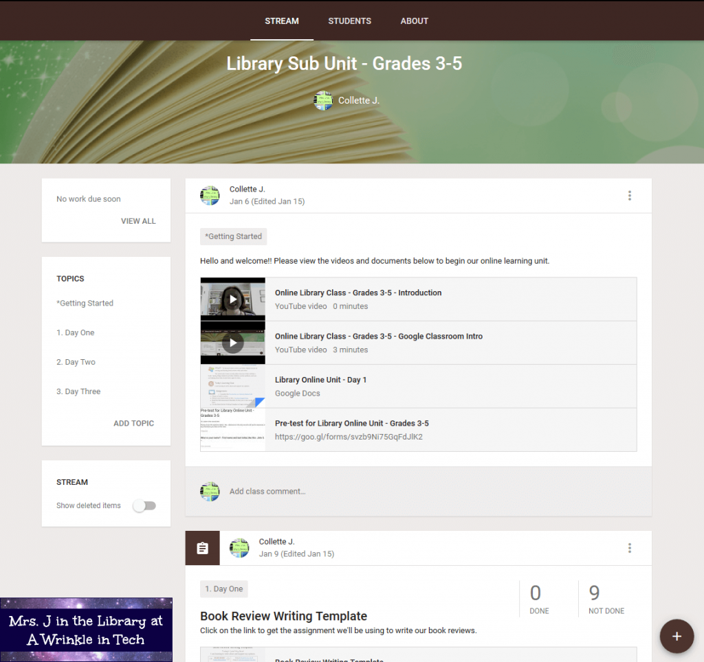 Google Classroom Screenshot | Mrs. J in the Library