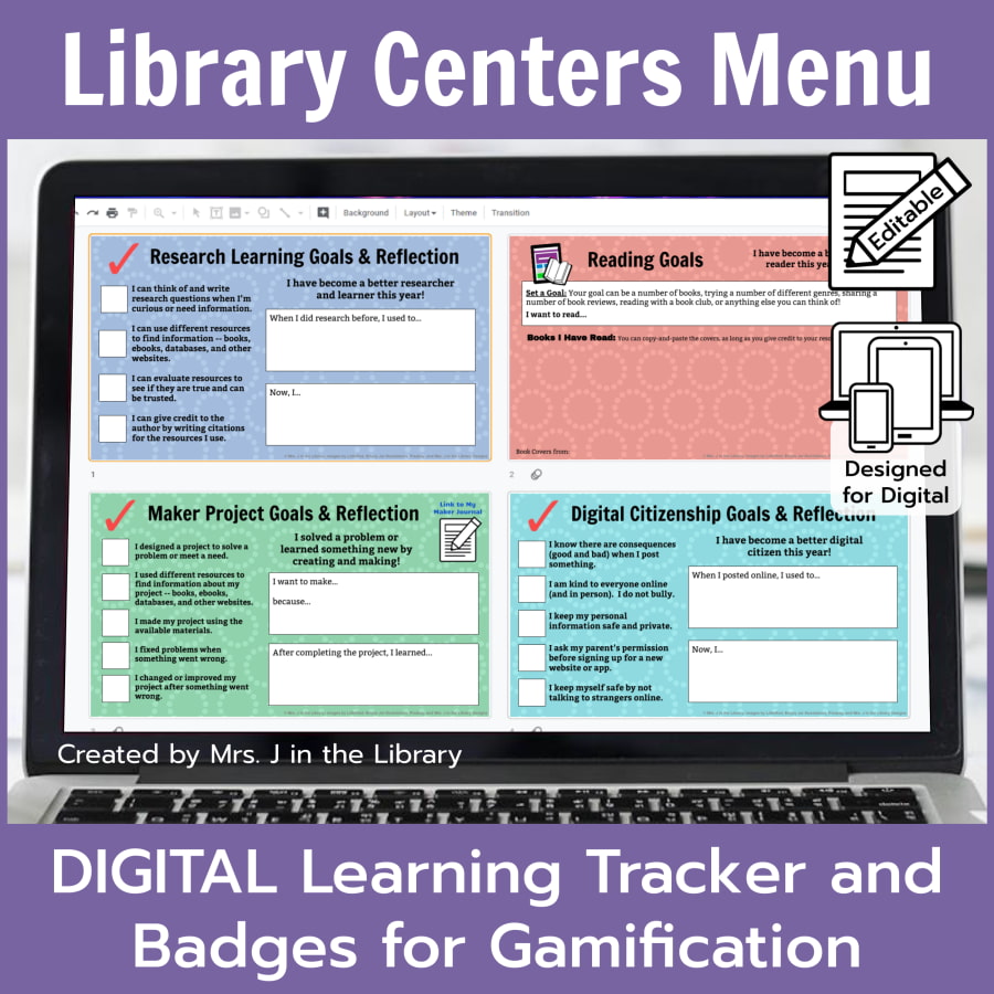 4 learning reflection slides that are editable in Library Centers Digital Menu or Tracker.