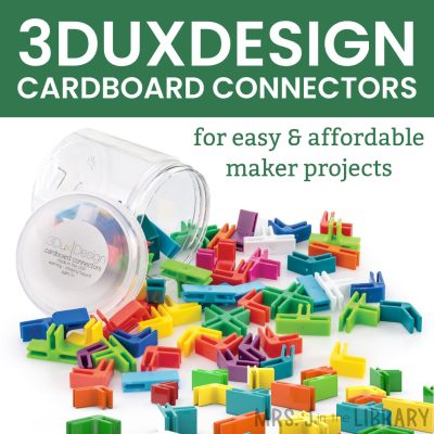 3DuxDesign colorful cardboard connectors spilling out of a clear jar with the title "3DuxDesign Cardboard Connectors for easy and affordable maker projects"