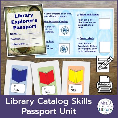 Library Catalog Skills Passport Unit cover image with printable passport and call number cards
