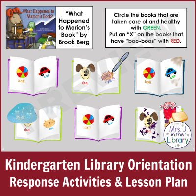 Screenshot of kindergarten library book care activity for "What Happened to Marion's Book?" by Brook Berg