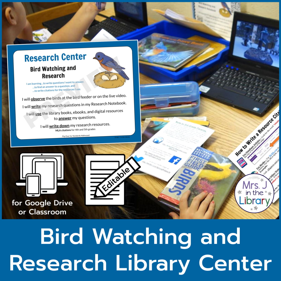 Center sign screenshot and students work at for Bird Watching and Research Digital Library Center.