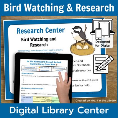 Center sign and online Research Notebook with icons to show they are designed for digital and editable.